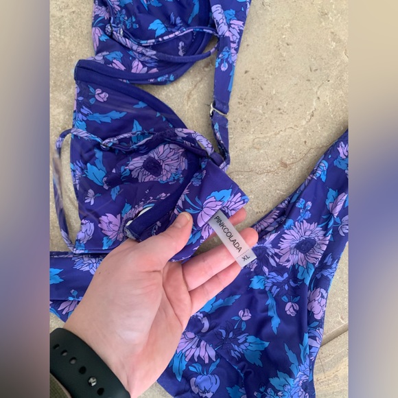 PINKCOLADA TROPEZ BIKINI TOP AND MALDIVES BIKINI BOTTOMS IN VIOLET WILD BLOOM - Picture 10 of 10